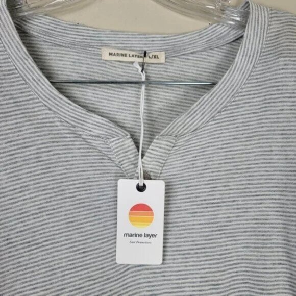 Marine Layer Peralta Stripe Henley Long Sleeve Shirt Size L/XL Soft Grey Cotton - Picture 9 of 10